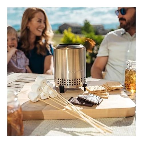  Solo Stove Mesa Tabletop Fire Pit | Low Smoke Outdoor Mini Fire for Urban & Suburbs | Fueled by Pellets or Wood, Safe Burning, Stainless Steel, with Travel Bag, Stand 6.9 x 5.1 in, 1.4lbs, Water