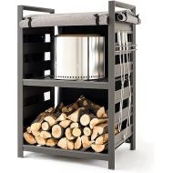 Solo Stove Station 4.4ft with UV Coated Cover Aluminum Firewood Rack for Fire Pits, Patio Logs, and Outdoor Tools Accessories, Flexible Wood Rack with Two Shelf Organization Log Rack, Grey