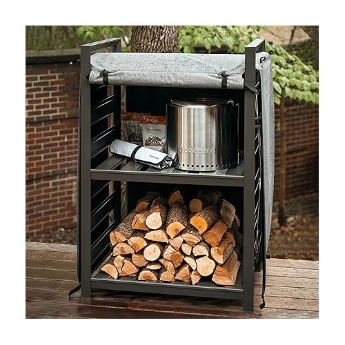  Solo Stove Station 4.4ft with UV Coated Cover Aluminum Firewood Rack for Fire Pits, Patio Logs, and Outdoor Tools Accessories, Flexible Wood Rack with Two Shelf Organization Log Rack, Grey