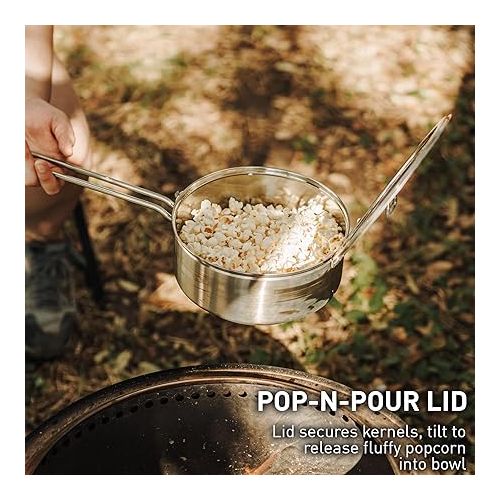  Solo Stove Campfire Popcorn Maker, Stainless Steel Popcorn Popper, Fire Pit Accessory, 3-Quart Capacity, Height: 4 in, Length: 34 in, Dia: 7.75 in, Weight: 2.96 lbs