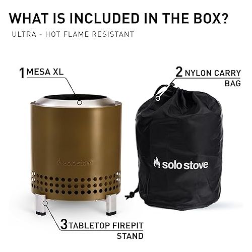  Solo Stove Mesa XL Tabletop Fire Pit with Stand | Low Smoke Outdoor Mini Fire for Urban & Suburbs | Fueled by Pellets or Wood, Stainless Steel, with Travel Bag, H: 8.6