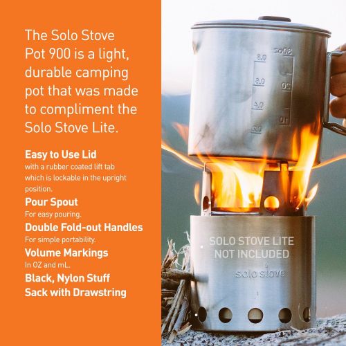  Solo Stove Solo Pot 900 - Lightweight Stainless Steel Backpacking Pot Boil Water Quickly Volume Markings and Pour Spout