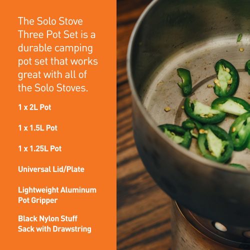  Solo Stove 3 Pot Set - Stainless Steel Camping & Backpacking Cookware Great for Use with Lightweight Aluminum Pot Gripper Included.