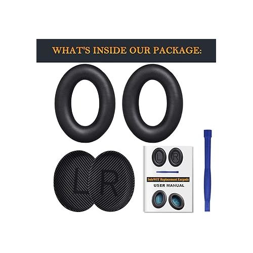  SoloWIT Replacement Earpads Cushions for Bose QuietComfort 35 (QC35) & Quiet Comfort 35 II (QC35 ii) Headphones, Ear Pads with Softer Leather, Noise Isolation Foam, Added Thickness (Black)