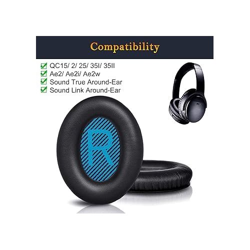  SoloWIT Earpads Cushions for Bose Headphones, Replacement Ear Pads for Bose QuietComfort 15 QC15 QC25 QC2 QC35/Ae2 Ae2i Ae2w/SoundTrue & SoundLink Around-Ear Series (QC25 PL Black&Blue)