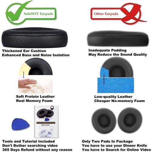  [아마존베스트]SoloWIT Professional Replacement Ear Pads for Beats Solo 2 & Solo 3 Wireless On-Ear Headphones with Soft Protein Leather, Strong Tape