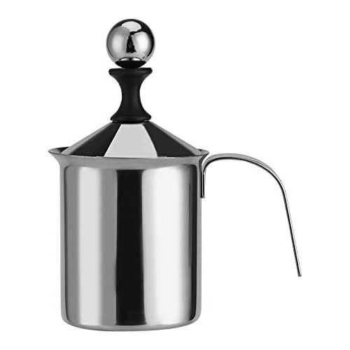  [아마존베스트]Solomi Milk Frother - Manual Stainless Steel Milk Frother for Coffee Cappuccino Frother 2 Sizes, Silver, 400ml