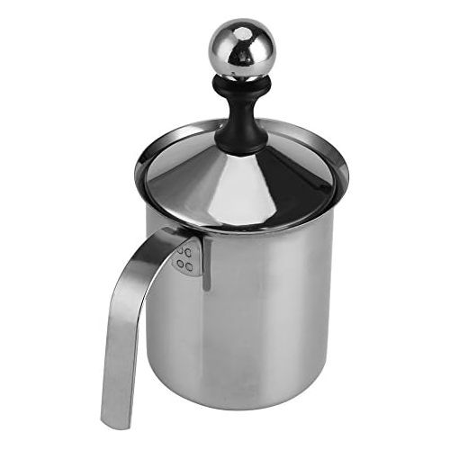  [아마존베스트]Solomi Milk Frother - Manual Stainless Steel Milk Frother for Coffee Cappuccino Frother 2 Sizes, Silver, 400ml