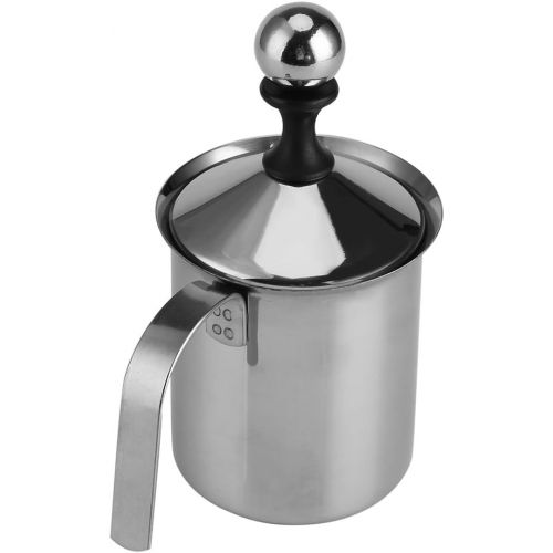  [아마존베스트]Solomi Milk Frother - Manual Stainless Steel Milk Frother for Coffee Cappuccino Frother 2 Sizes, Silver, 400ml