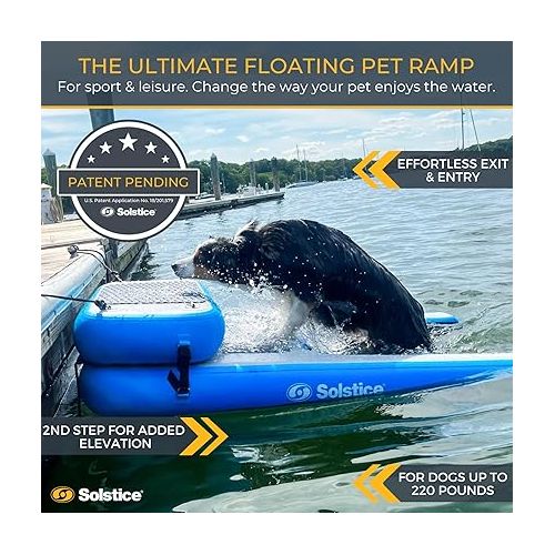  SOLSTICE ORIGINAL Inflatable Pup Plank Dog Float Floating Ramp Ladder for Pools Boats Docks | Dog On Water Ladder Steps | for Swimming Pets Up to 200 Pounds | Claw Friendly Safe & Easy for Large Dogs