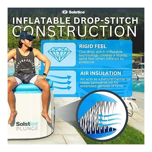  SOLSTICE ORIGINAL Inflatable Cold Plunge Ice Bath Tub Compatible W/ Water Chillers & Ozone Filters | Outdoor & Indoor | Inlet Outlet Connection for Accessories | Insulated Lid Hot Cold | 100 Gallon