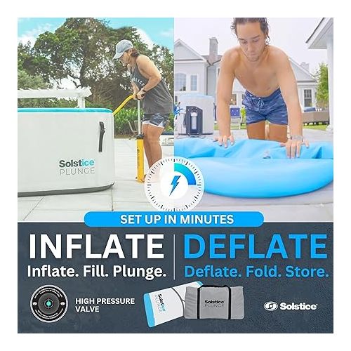  SOLSTICE ORIGINAL Inflatable Cold Plunge Ice Bath Tub Compatible W/ Water Chillers & Ozone Filters | Outdoor & Indoor | Inlet Outlet Connection for Accessories | Insulated Lid Hot Cold | 100 Gallon