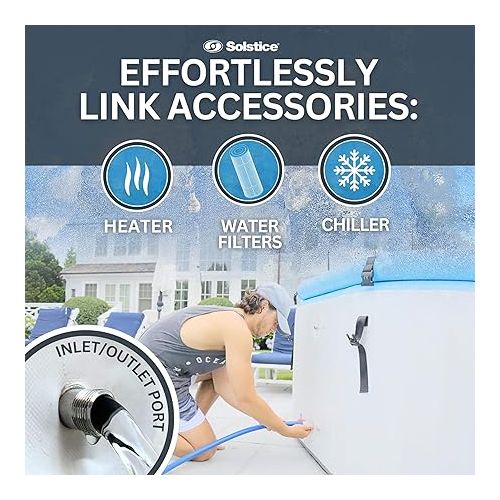  SOLSTICE ORIGINAL Inflatable Cold Plunge Ice Bath Tub Compatible W/ Water Chillers & Ozone Filters | Outdoor & Indoor | Inlet Outlet Connection for Accessories | Insulated Lid Hot Cold | 100 Gallon