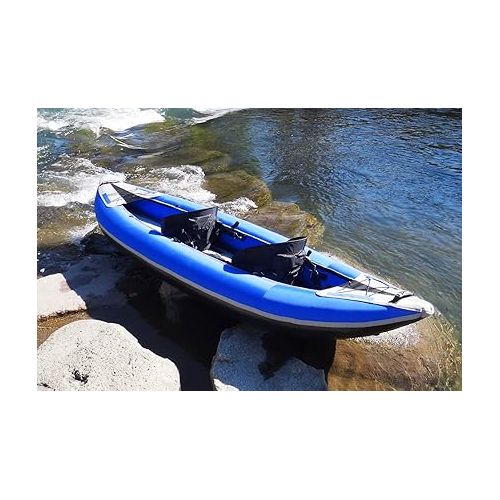  SOLSTICE Durango 1 to 2 Person Inflatable Fishing Kayak Boat W/ Fabric Cover For Adults & Kids 11' X 37.5'' | Tandem 2 Adjustible Bucket Seats, Bungee Storage, Skeg Pump Bag | Heavy Duty PVC & Fabric