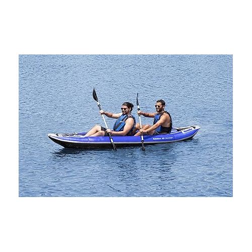  SOLSTICE Durango 1 to 2 Person Inflatable Fishing Kayak Boat W/ Fabric Cover For Adults & Kids 11' X 37.5'' | Tandem 2 Adjustible Bucket Seats, Bungee Storage, Skeg Pump Bag | Heavy Duty PVC & Fabric