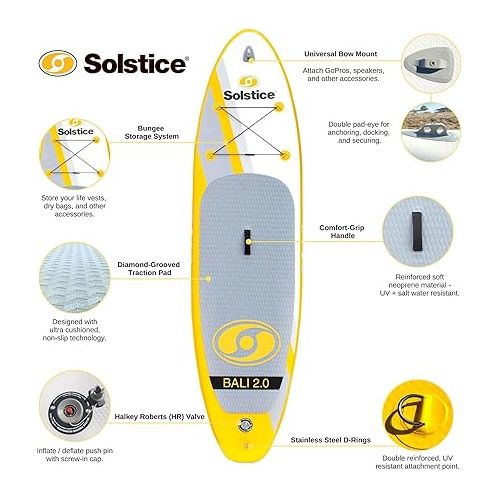  Solstice Inflatable Stand-Up Paddle Board For All Skill Levels (Heavy Duty Double-Layer) | Recreation Performance and Yoga Platform | With Non-Slip Deck and SUP Accessories