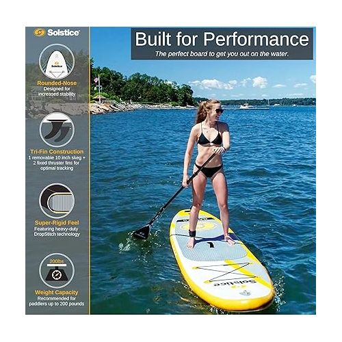  Solstice Inflatable Stand-Up Paddle Board For All Skill Levels (Heavy Duty Double-Layer) | Recreation Performance and Yoga Platform | With Non-Slip Deck and SUP Accessories