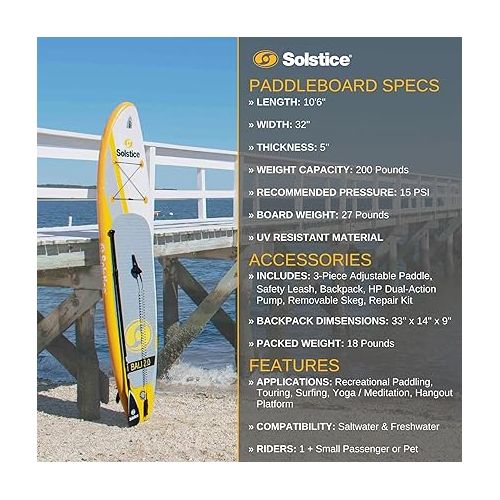  Solstice Inflatable Stand-Up Paddle Board For All Skill Levels (Heavy Duty Double-Layer) | Recreation Performance and Yoga Platform | With Non-Slip Deck and SUP Accessories