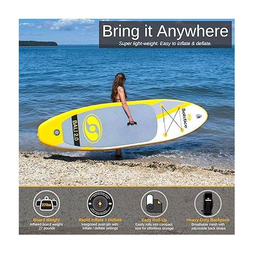  Solstice Inflatable Stand-Up Paddle Board For All Skill Levels (Heavy Duty Double-Layer) | Recreation Performance and Yoga Platform | With Non-Slip Deck and SUP Accessories