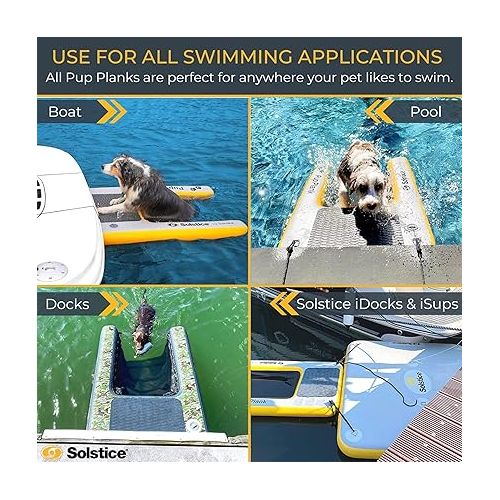  Solstice Inflatable Pup Plank Mini Dog Ramp Water Float Ladder Step for Fishing Boat Docks with Storage Bag, for Small Sized Breeds, Multicolor