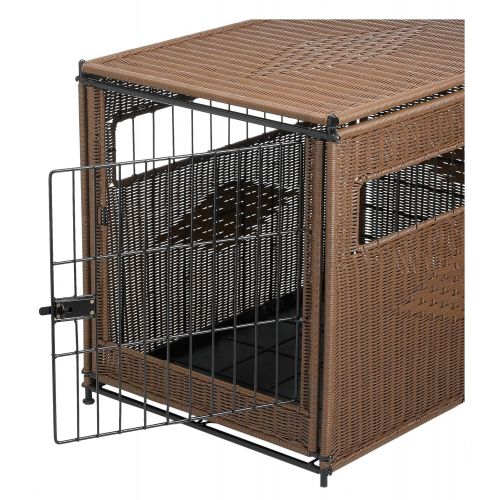  Solvit PetSafe Mr. Herzhers Indoor Pet Home, Dark Brown Wicker Crate for Dogs