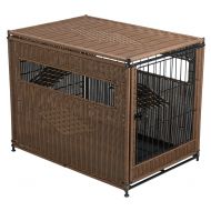 Solvit PetSafe Mr. Herzhers Indoor Pet Home, Dark Brown Wicker Crate for Dogs