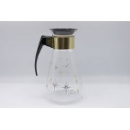 /SomersetAndVine Starburst Patterned Glass Carafe - Corning Ware - Coffee, Tea, Water Pitcher - Mid Century Modern - Gold and Black Star Pattern