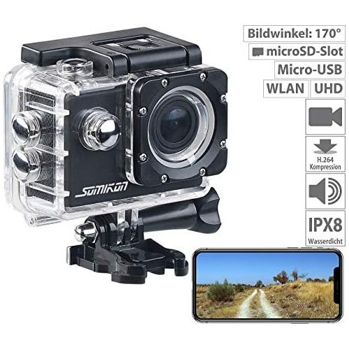  [아마존베스트]Somikon Action Camera: UHD Action Cam DV-3717 with WiFi, Brand Image Sensor and App, IPX8 (Bicycle Camera)