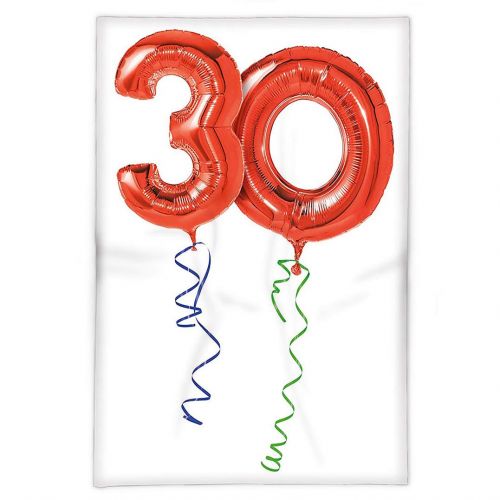  Somisi Unique Custom Flannel Blankets 30Th Birthday Decorations Red Number Balloons with Swirl Ribbons Festive Party Concept Red Blue Super Soft Blanketry for Bed Couch, Twin Size