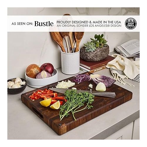  Sonder Los Angeles, Made in USA, Large Thick End Grain Walnut Wood Cutting Board with Non-Slip Feet, Juice Groove, Sorting Compartments for Kitchen 17x13x1.5 in (Gift Box Included)