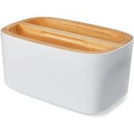 Sonder Los Angeles, Modern Bamboo Fiber (White) Bread Box for Kitchen Countertop with Reversible Wood Serving Lid, Homemade Bread Storage 14.25 x 9.25 x 7in, Storage Bin and Bread Container