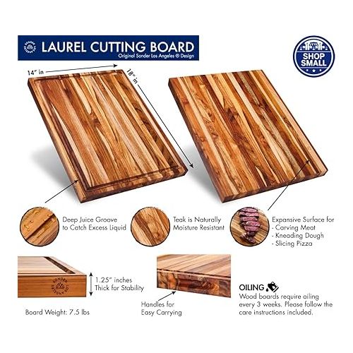  Sonder Los Angeles, Large Teak Wood Cutting Board for Kitchen with Juice Groove, Reversible Charcuterie Butcher Block 18x14x1.25 in (Gift Box Included)