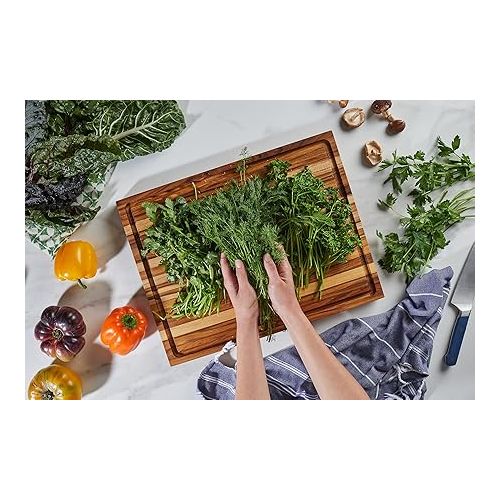  Sonder Los Angeles, Large Teak Wood Cutting Board for Kitchen with Juice Groove, Reversible Charcuterie Butcher Block 18x14x1.25 in (Gift Box Included)