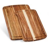 Set of 2 Sonder Los Angeles Acacia Wood Cutting Boards with Juice Groove, Gift Box Included - Small & Medium Sizes: 14x10x1in & 12x8x1in. Ideal for Meat, Vegetables, and Organic Produce Sustainable