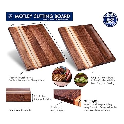  Sonder Los Angeles, Large Walnut/Cherry/Maple Wood Cutting Board for Kitchen, Charcuterie Wooden Board, Sorting Compartment, Reversible 17x13x1.1 in (Gift Box Included)