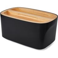 Sonder Los Angeles, Modern Bamboo Fiber (Black) Bread Box for Kitchen Countertop with Reversible Wood Serving Lid, Homemade Bread Storage 14.25 x 9.25 x 7in, Storage Bin and Bread Container