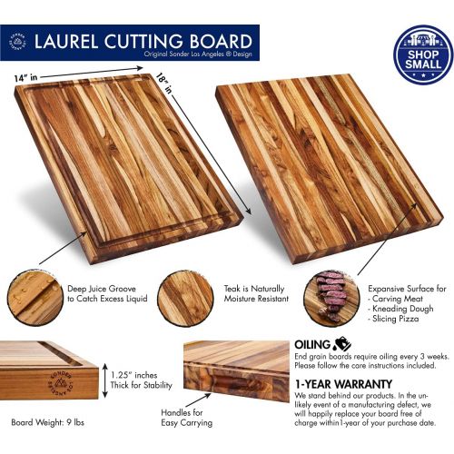  Sonder Los Angeles, Large Teak Wood Cutting Board with Juice Groove, Reversible 18x14x1.25 in (Gift Box Included)