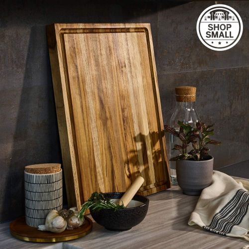  Sonder Los Angeles, Large Teak Wood Cutting Board with Juice Groove, Reversible 18x14x1.25 in (Gift Box Included)