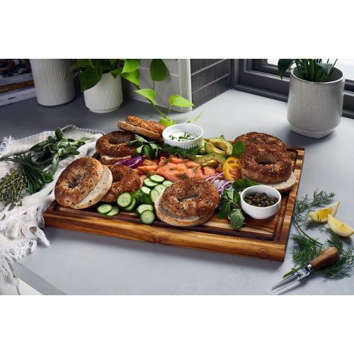  Sonder Los Angeles, Large Teak Wood Cutting Board with Juice Groove, Reversible 18x14x1.25 in (Gift Box Included)