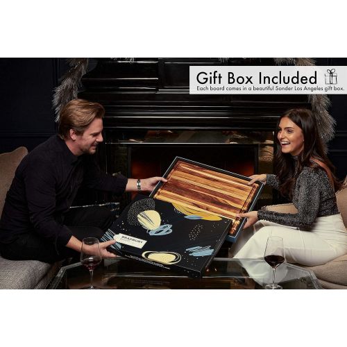  Sonder Los Angeles, XL Thick Teak Wood Cutting Board with Juice Groove, Sorting Compartments 20x15x1.5 in (Gift Box Included)