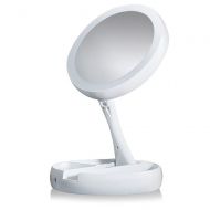 Sondre LED Makeup Double Mirror, 10x Magnification, 360°Rotation Folding Vanity Mirror, Clear Transparent Mini Desk Lamp