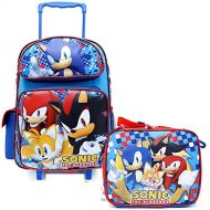 Sonic The Hedgehog 16 Large School Roller Backpack Lunch Bag Set Plus Stationery Set
