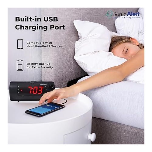  Sonic Blast Digital Alarm Clock - Alarm Clock for Heavy Sleepers - Projection Alarm Clock - Android & iOS Compatible - Bluetooth Speaker, USB Port - AUX Compatible