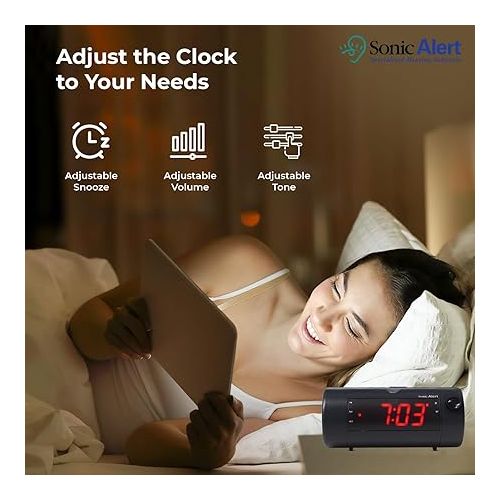  Sonic Blast Digital Alarm Clock - Alarm Clock for Heavy Sleepers - Projection Alarm Clock - Android & iOS Compatible - Bluetooth Speaker, USB Port - AUX Compatible