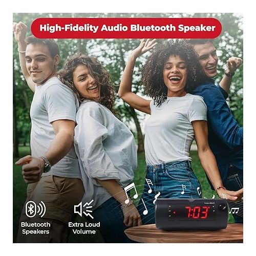  Sonic Blast Digital Alarm Clock - Alarm Clock for Heavy Sleepers - Projection Alarm Clock - Android & iOS Compatible - Bluetooth Speaker, USB Port - AUX Compatible