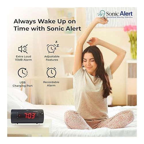  Sonic Blast Digital Alarm Clock - Alarm Clock for Heavy Sleepers - Projection Alarm Clock - Android & iOS Compatible - Bluetooth Speaker, USB Port - AUX Compatible