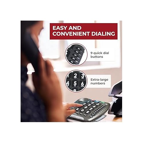  AMPLIPOWER60 - Big Button Landline Telephone | Ultra Loud Corded Phone | 67 dB TrueSound Home Phone | Amplified Hearing Assistance | Wall Mountable | Hear Aid Compatible