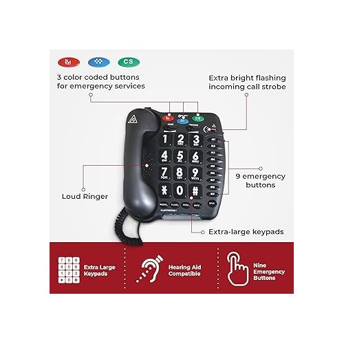  AMPLIPOWER60 - Big Button Landline Telephone | Ultra Loud Corded Phone | 67 dB TrueSound Home Phone | Amplified Hearing Assistance | Wall Mountable | Hear Aid Compatible