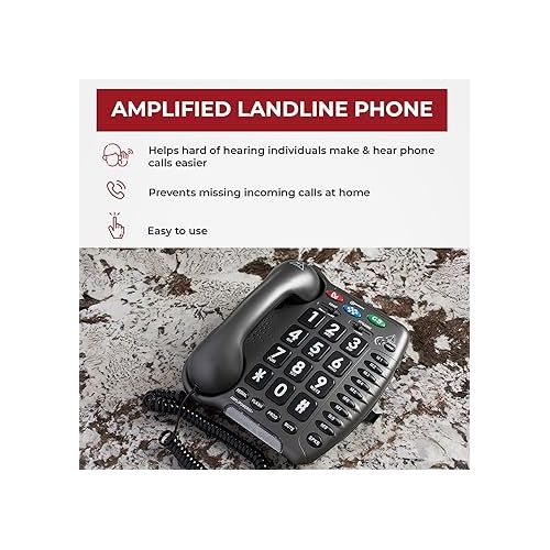  AMPLIPOWER60 - Big Button Landline Telephone | Ultra Loud Corded Phone | 67 dB TrueSound Home Phone | Amplified Hearing Assistance | Wall Mountable | Hear Aid Compatible