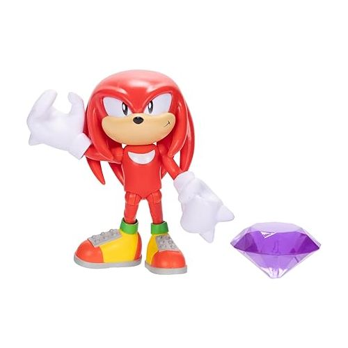  Sonic the Hedgehog 4-inch Knuckles Action Figure with Purple Chaos Emerald Accessory. Ages 3+ (Officially Licensed by Sega)